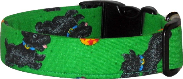 Scotties Playing Ball Green Dog Collar